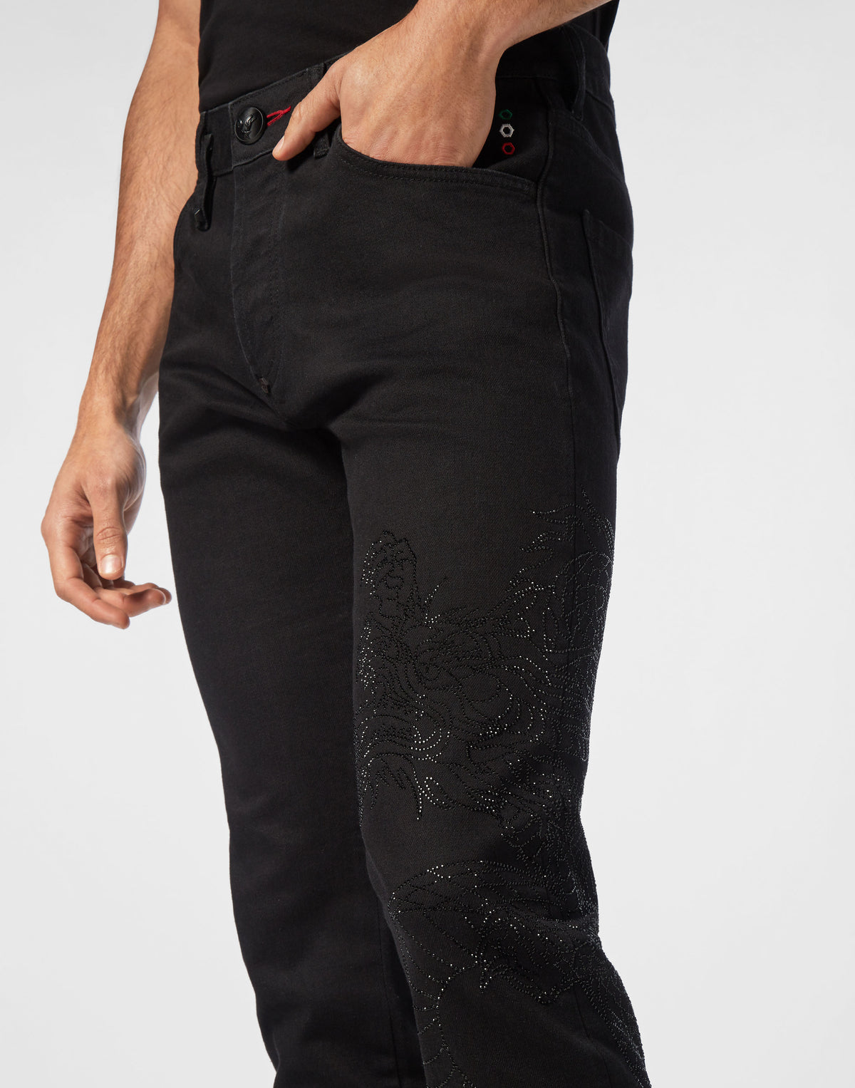 Denim Trousers Super Straight Cut Dragon Strass