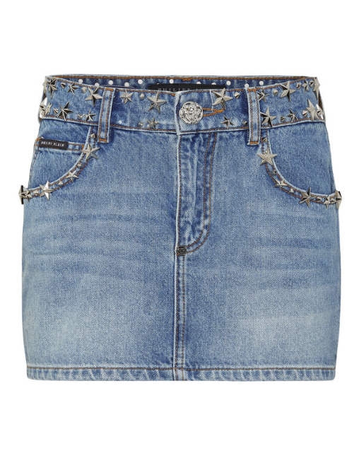 Denim Studs Star Mini Skirt Stars