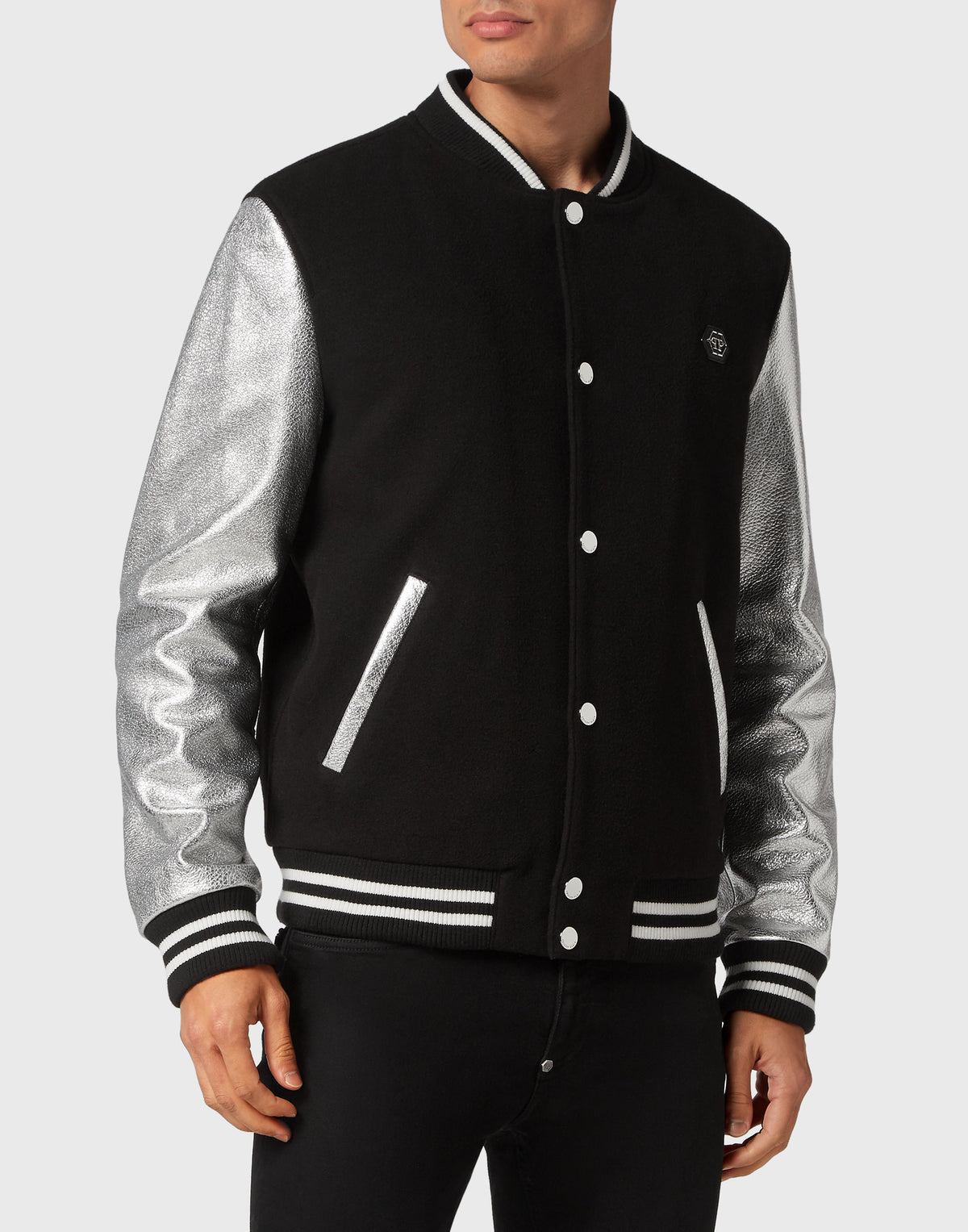 Wool and Leather Bomber black