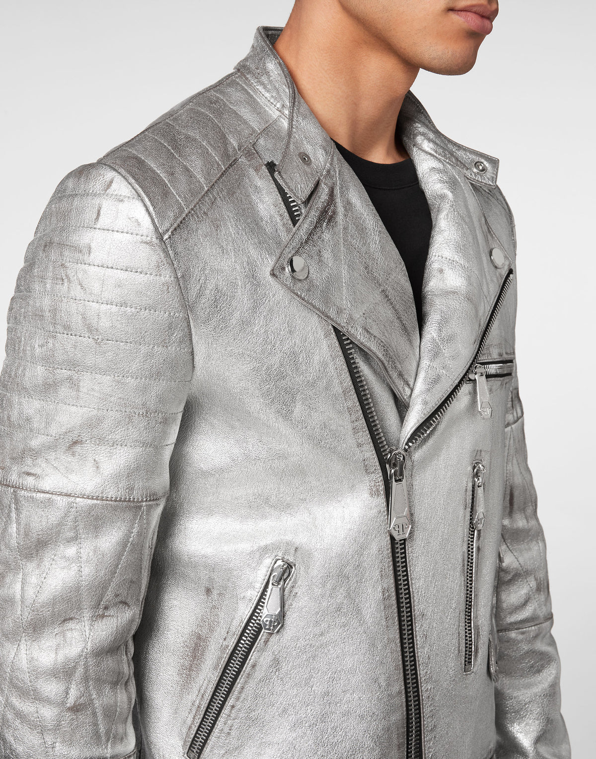 Leather Biker Flowers Silver