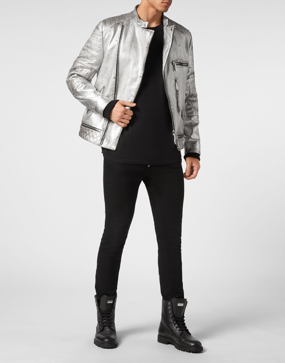 Leather Biker Flowers Silver