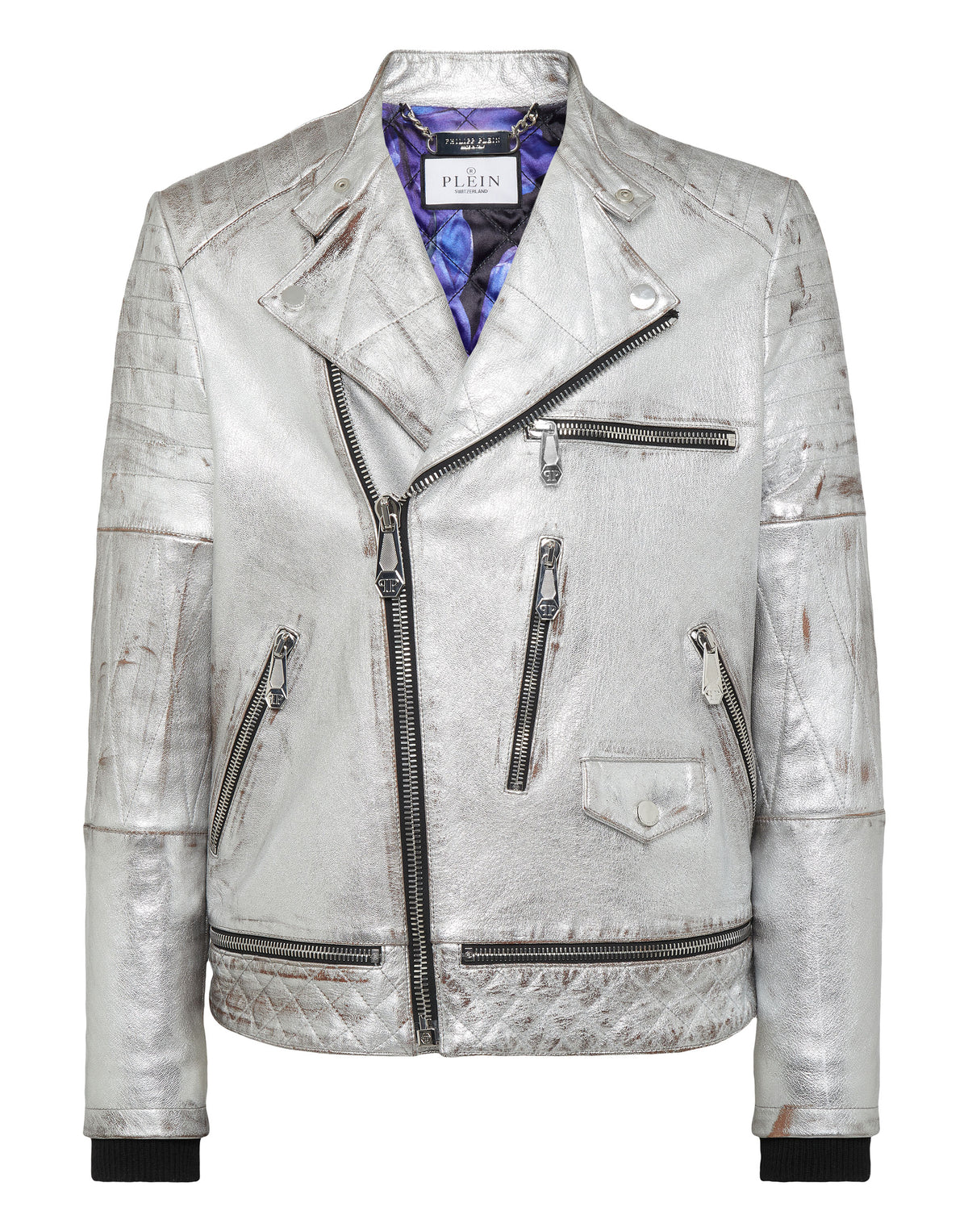 Leather Biker Flowers Silver