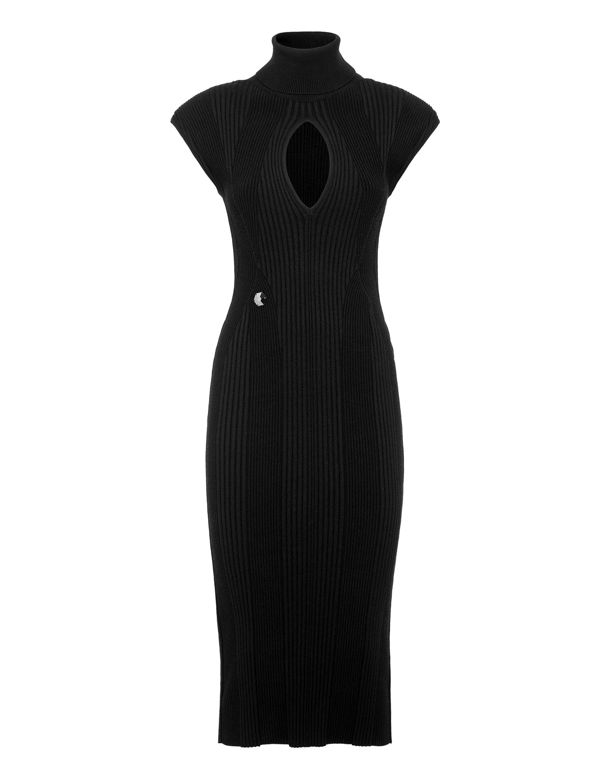Padded Shoulder Knit Midi Dress black