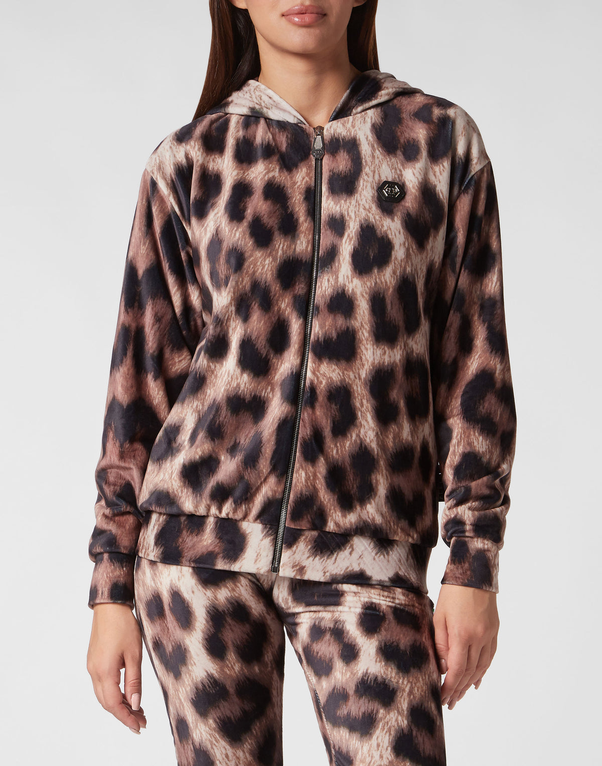 Chenille Tracksuit: Hoodie Sweatjacket/Trousers Leopard