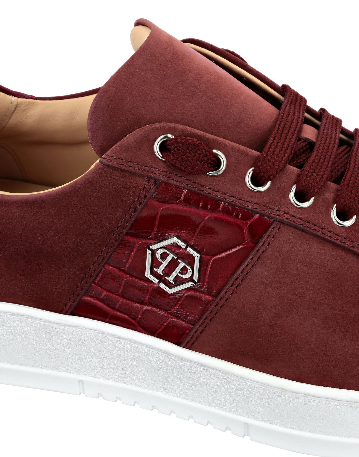 Nabuk Lo-Top Sneakers with Croco Print Hexagon red-YC Group|Luxury Fashion