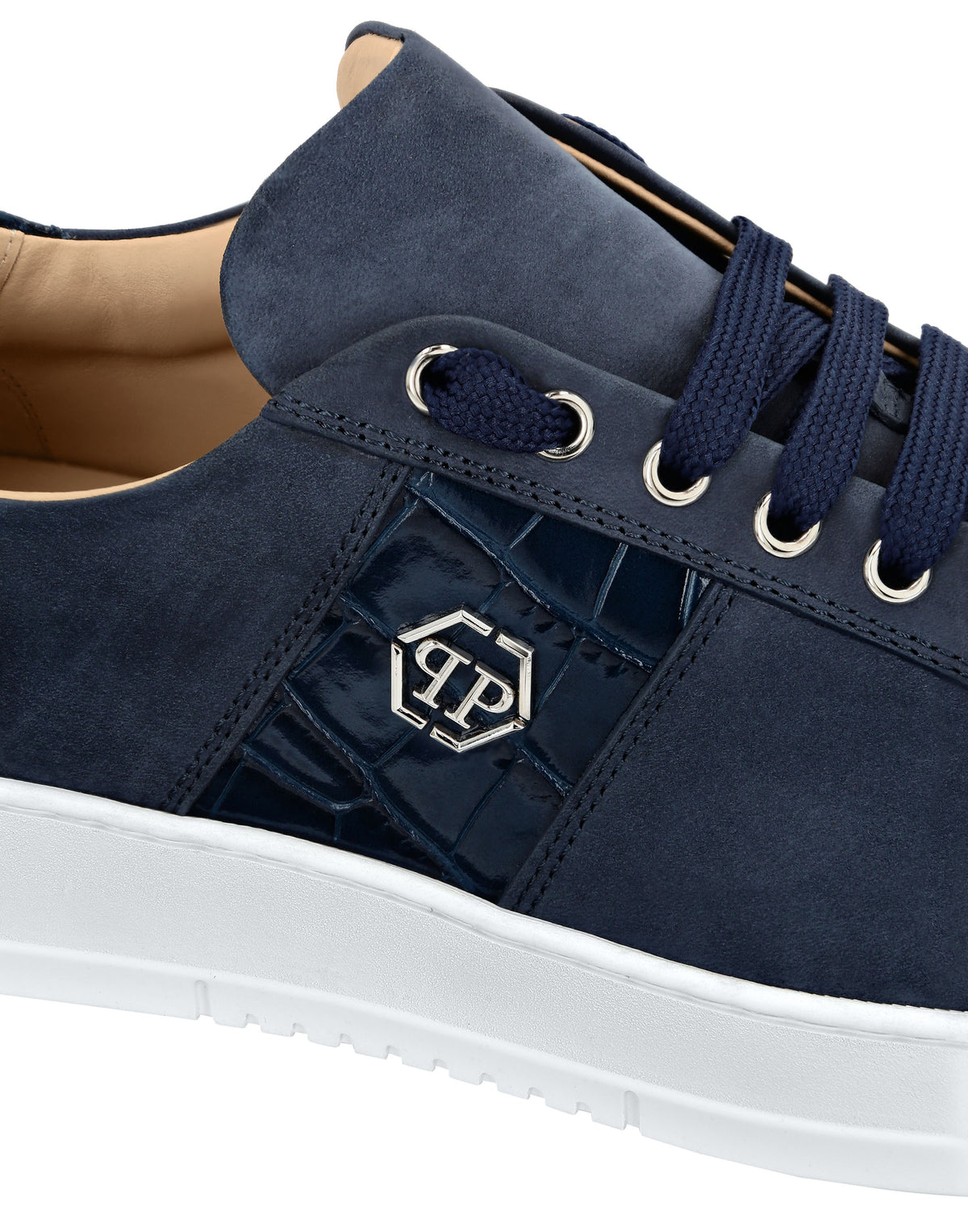 Nabuk Lo-Top Sneakers with Croco Print Hexagon dark blue-YC Group|Luxury Fashion