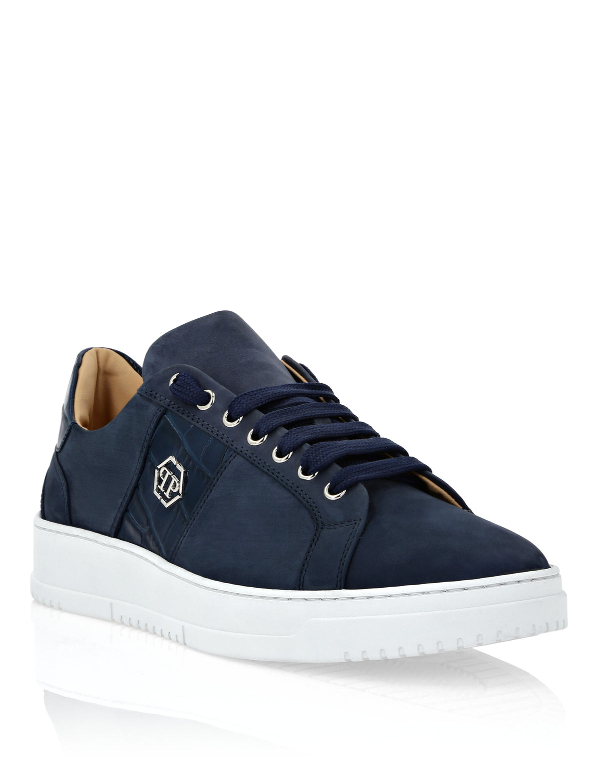 Nabuk Lo-Top Sneakers with Croco Print Hexagon dark blue-YC Group|Luxury Fashion