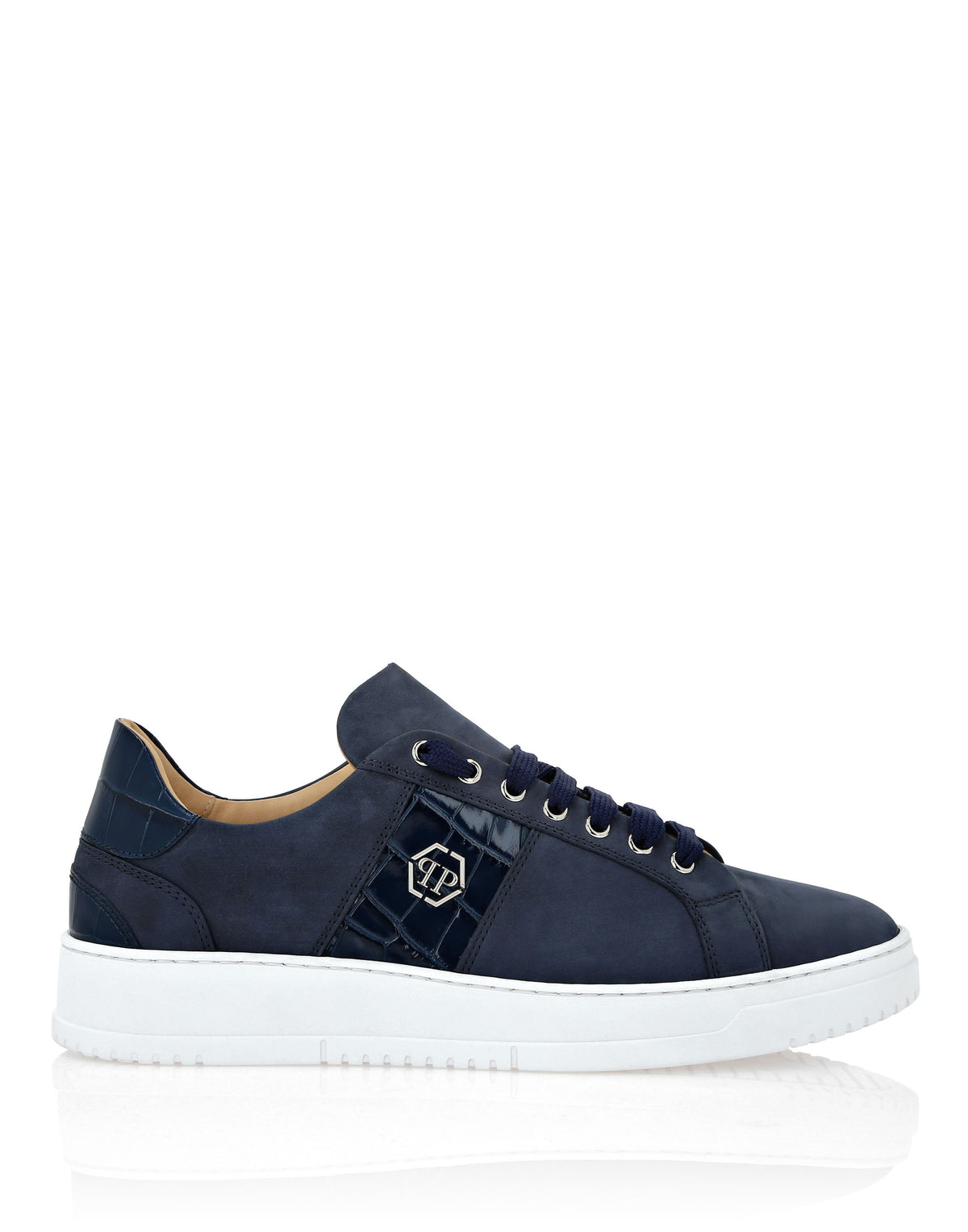Nabuk Lo-Top Sneakers with Croco Print Hexagon dark blue-YC Group|Luxury Fashion