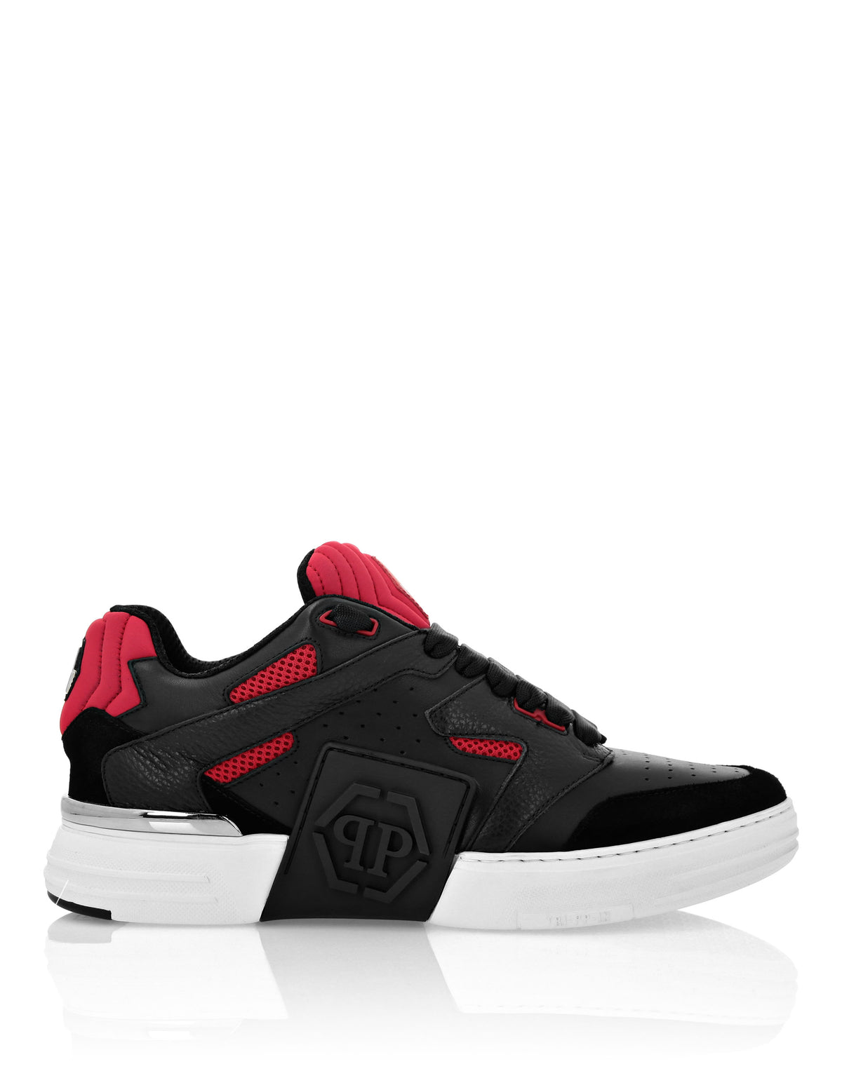 Mix Leather Lo-Top Sneakers black / red