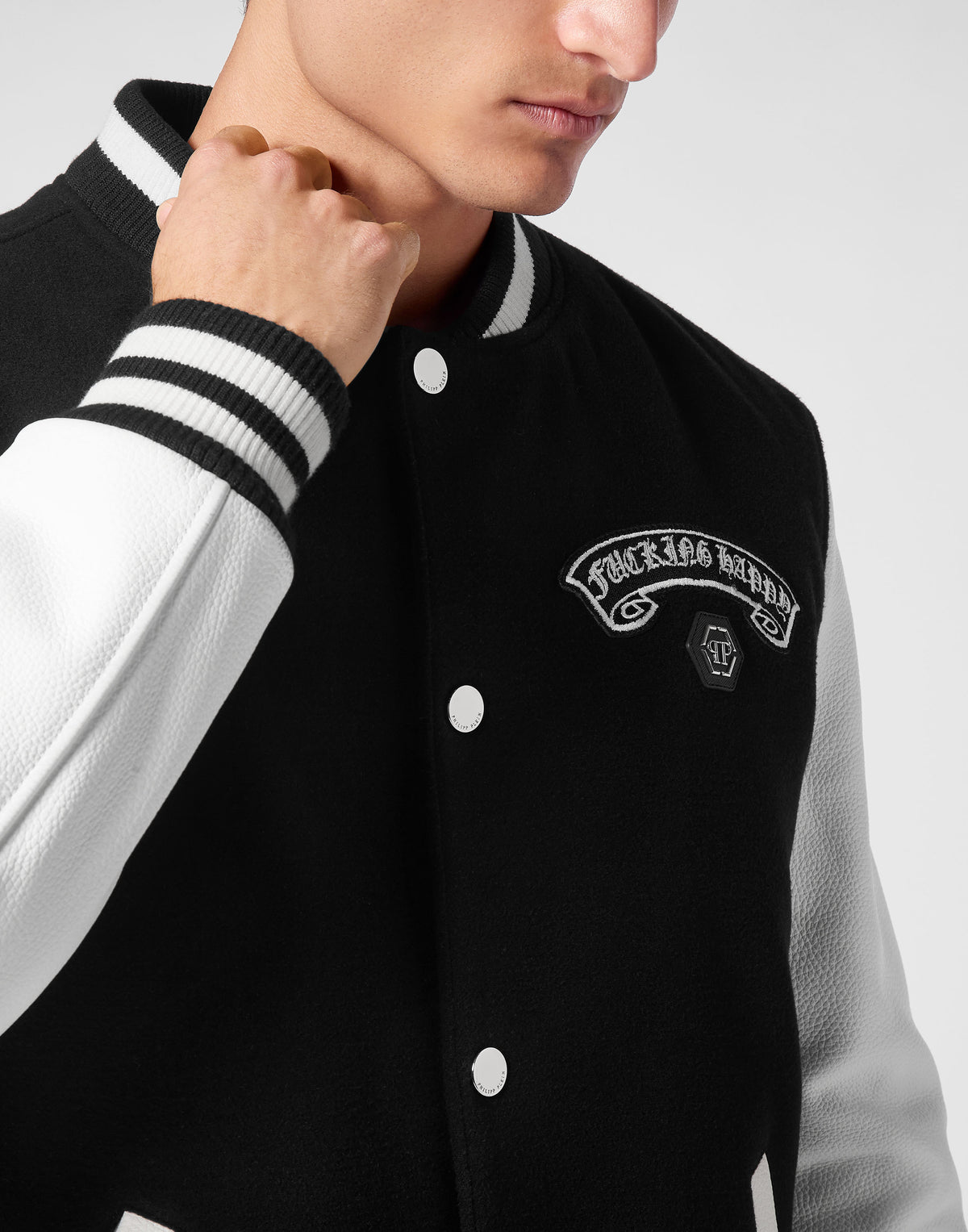 Wool College Bomber With Leather Sleeves Gothic Plein-YC Group|Luxury Fashion