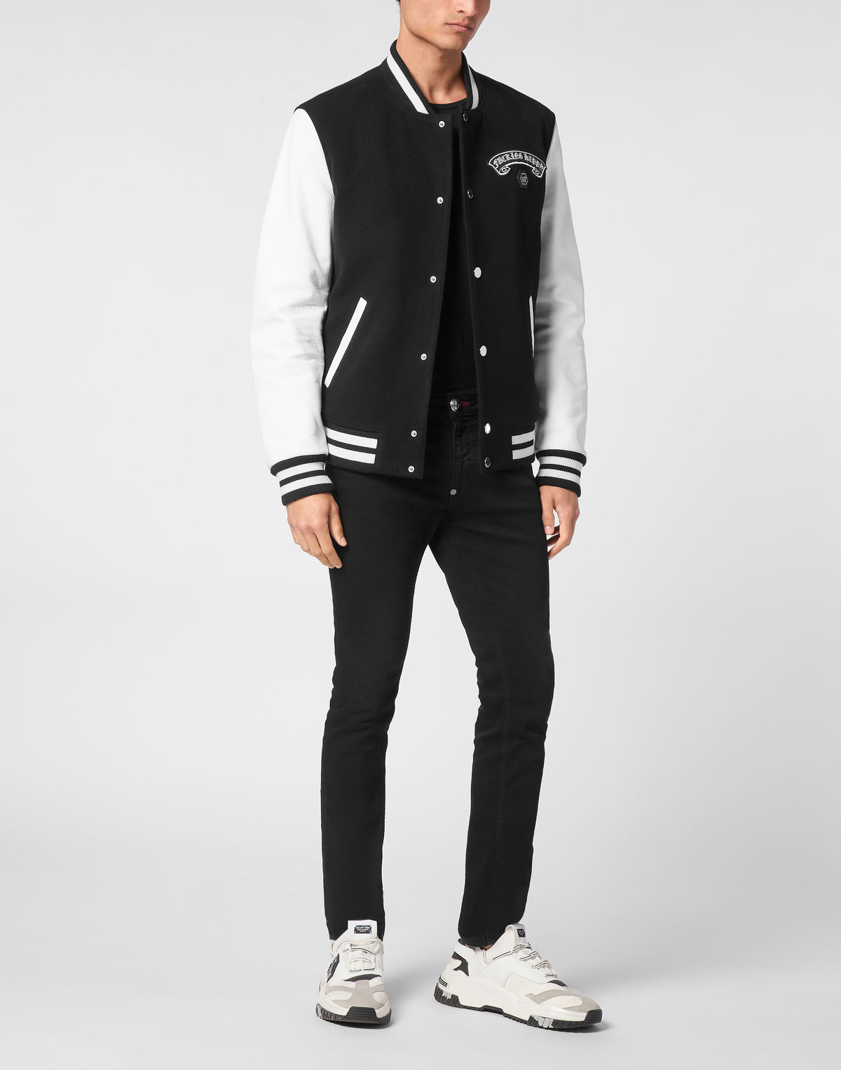 Wool College Bomber With Leather Sleeves Gothic Plein-YC Group|Luxury Fashion