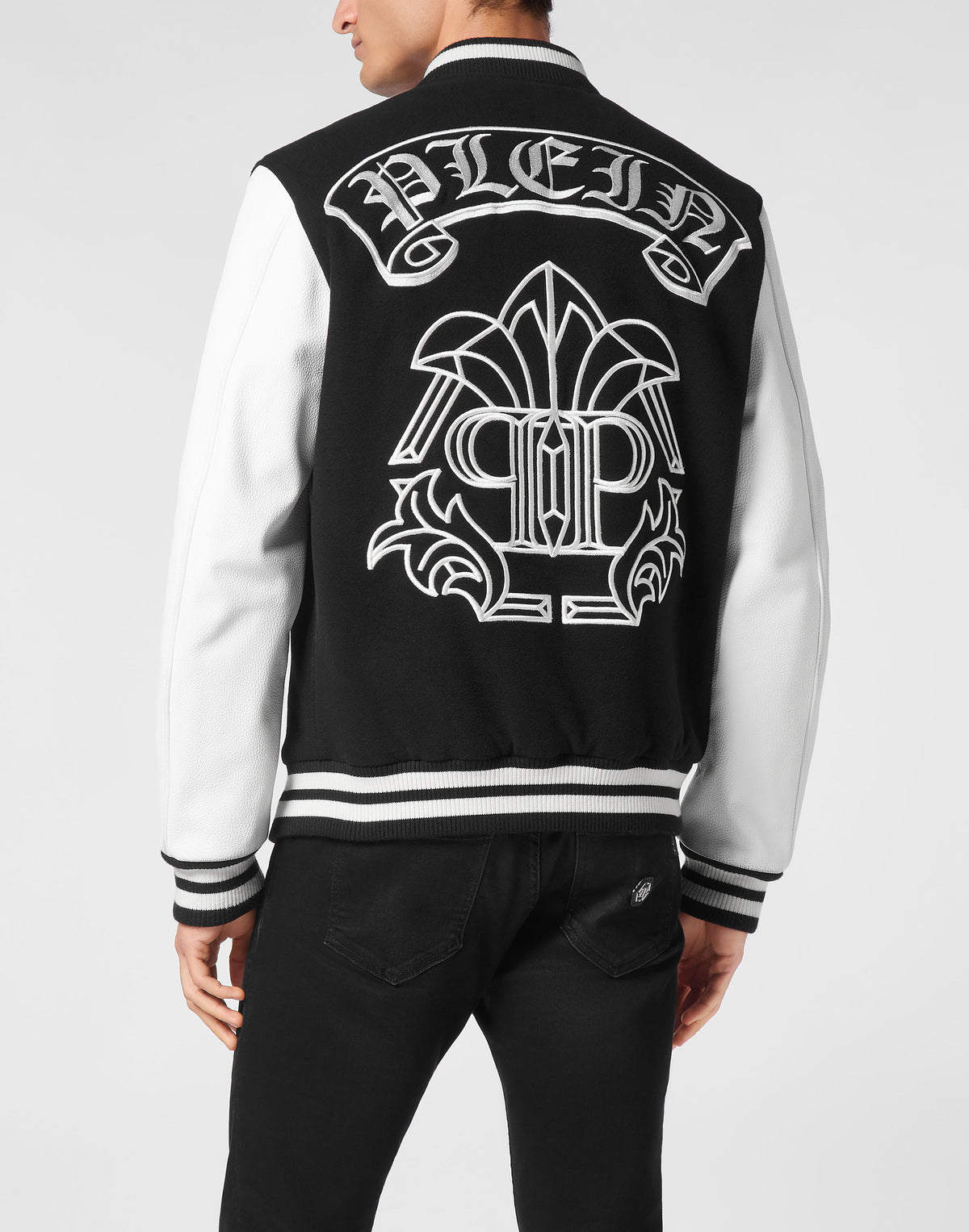 Wool College Bomber With Leather Sleeves Gothic Plein-YC Group|Luxury Fashion