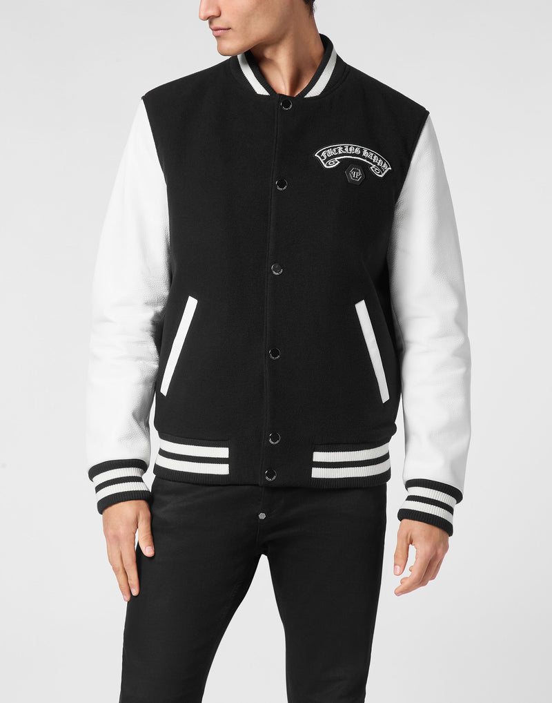 Wool College Bomber With Leather Sleeves Gothic Plein-YC Group|Luxury Fashion