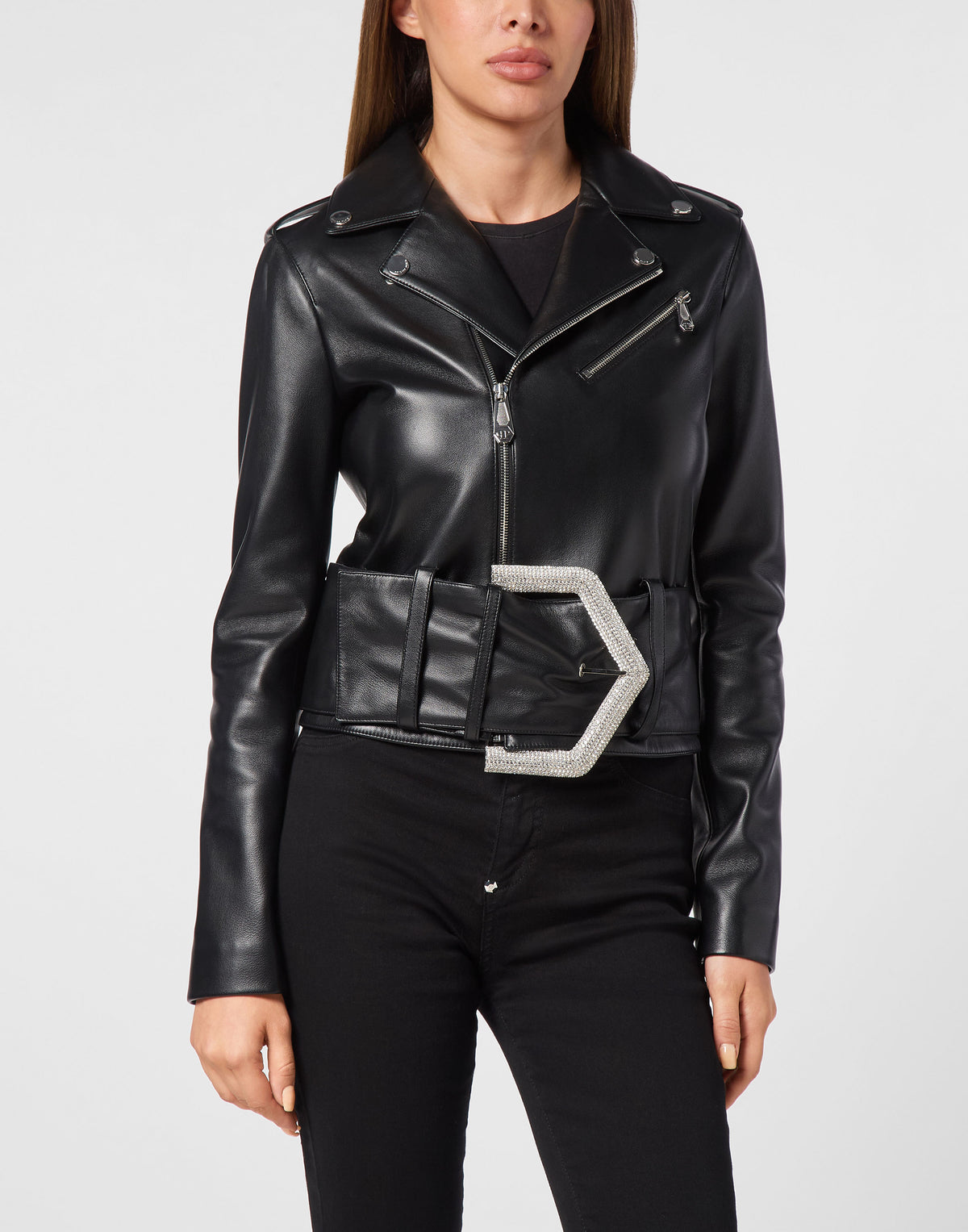 Leather Biker Jacket Strass