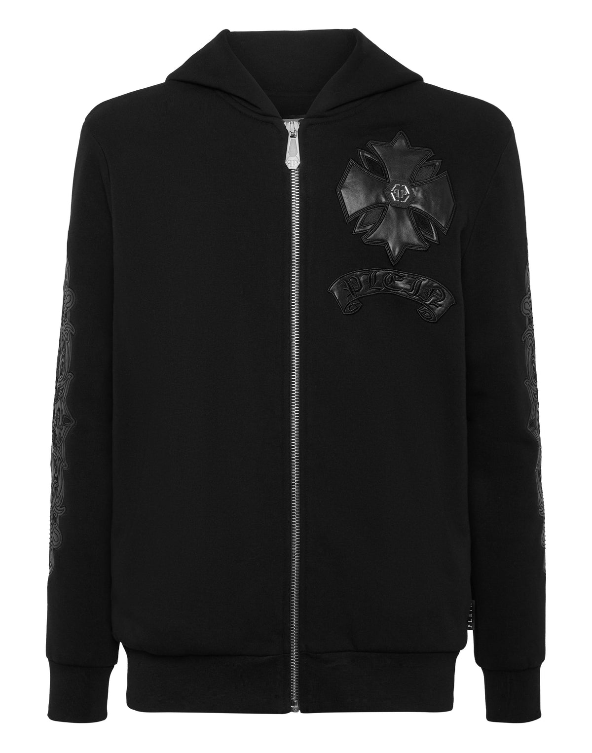 Zip Hoodie with Leather Inserts Chrome Crest-YC Group|Luxury Fashion