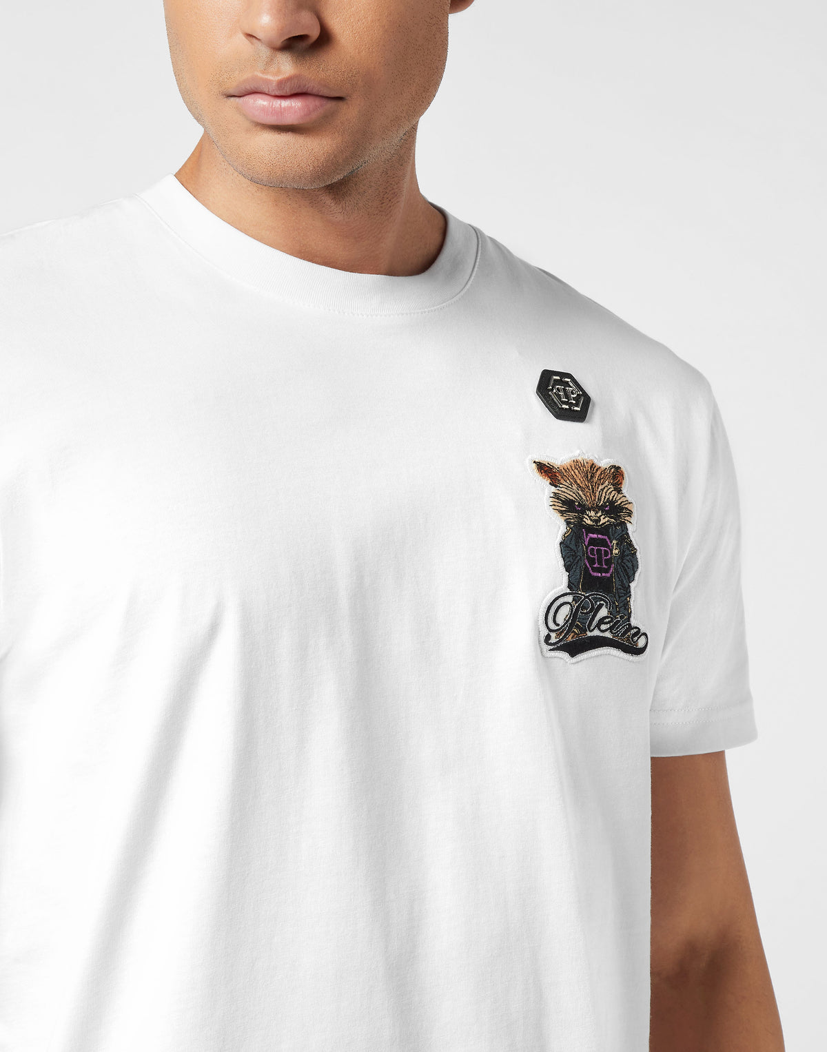 Round Neck T-Shirt Plein Raccoon Signature-YC Group|Luxury Fashion