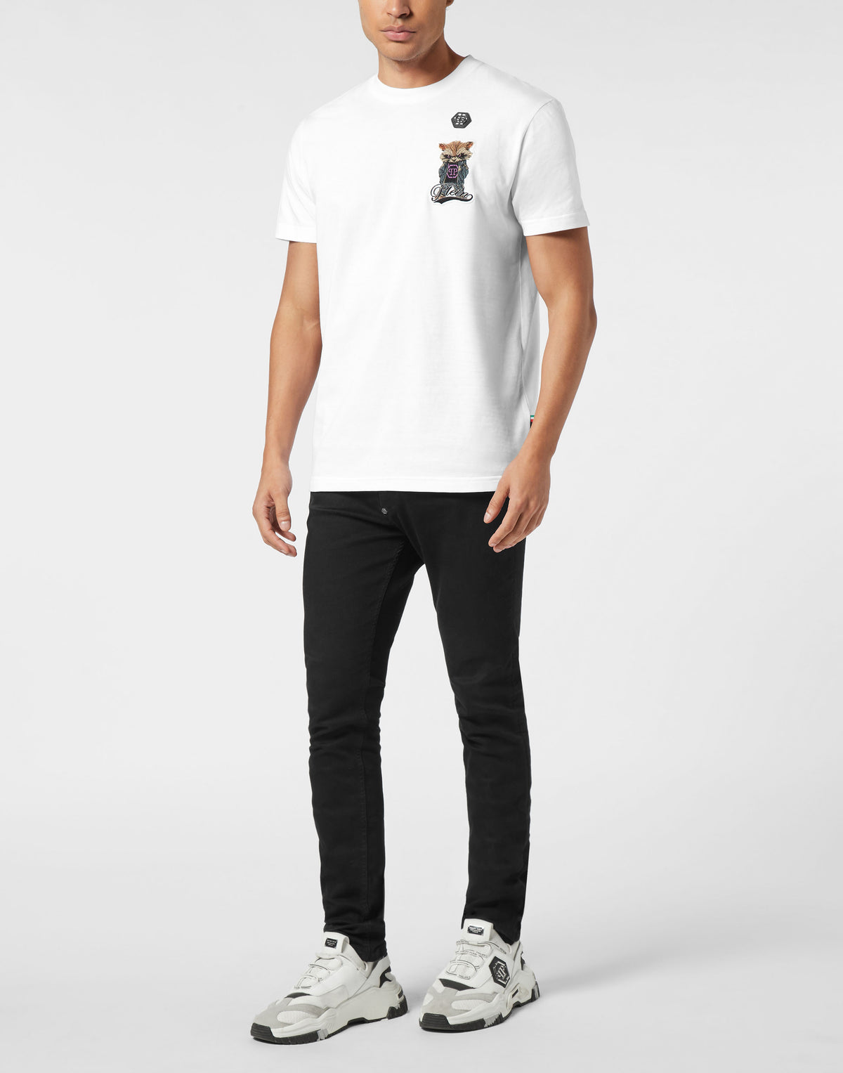 Round Neck T-Shirt Plein Raccoon Signature-YC Group|Luxury Fashion