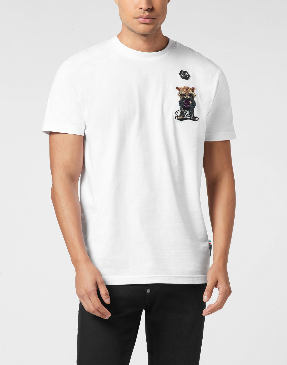 Round Neck T-Shirt Plein Raccoon Signature-YC Group|Luxury Fashion