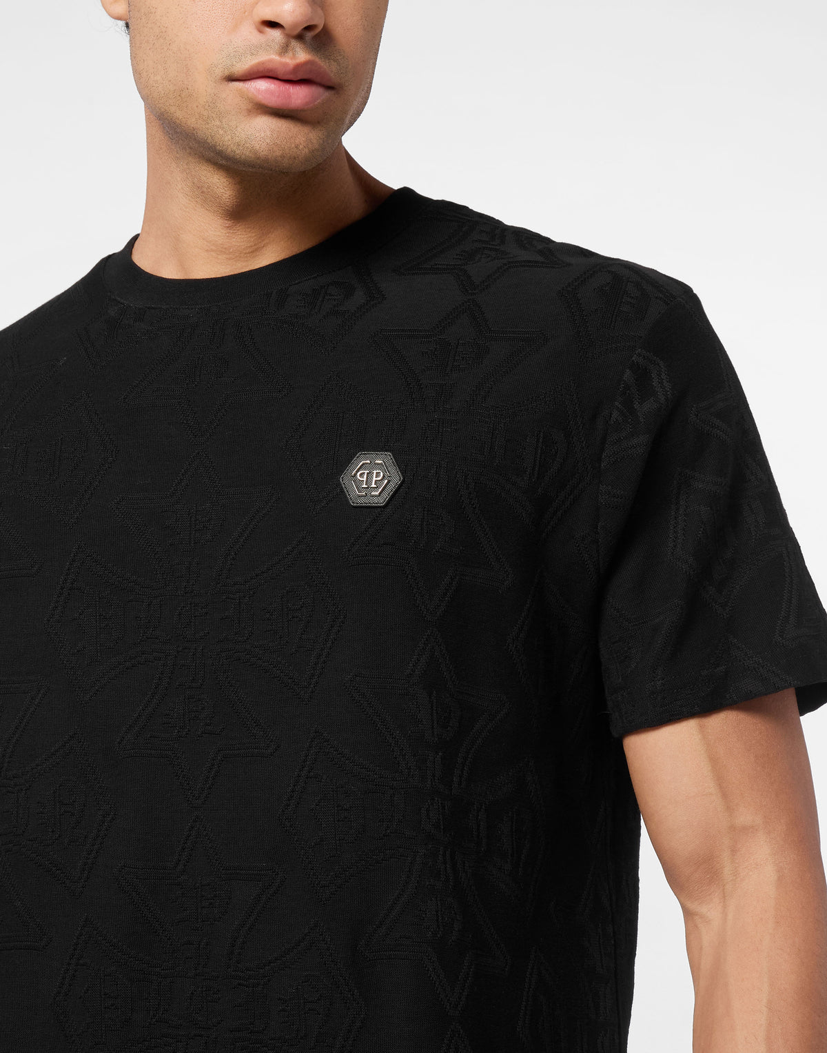 Round Neck Jacquard T-Shirt Crest-YC Group|Luxury Fashion