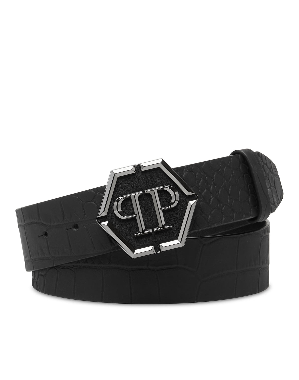 Leather Belt Hexagon black