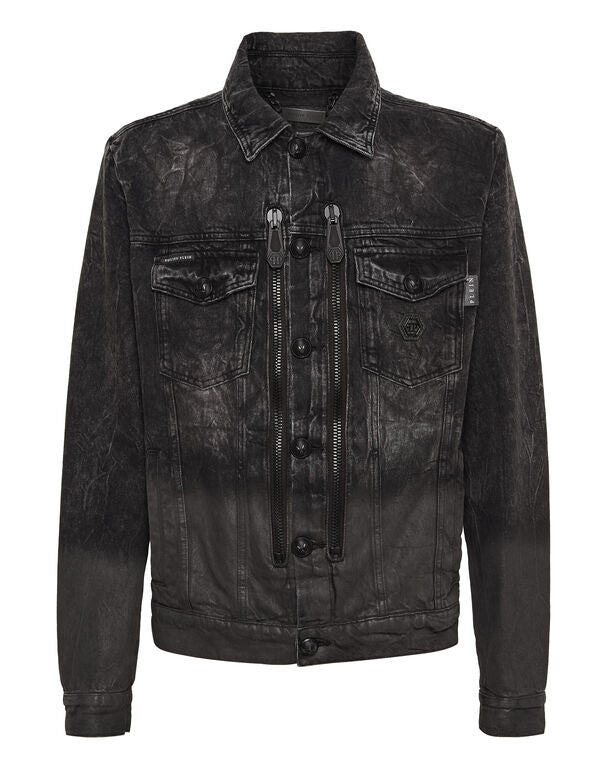 Zipped Denim Jacket Stones Skull