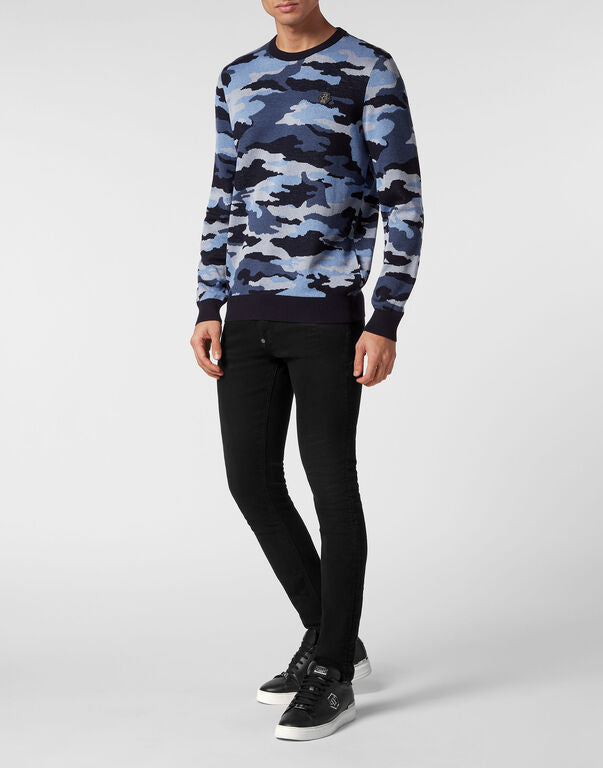 Merino Wool Pullover Round Neck LS Camouflage