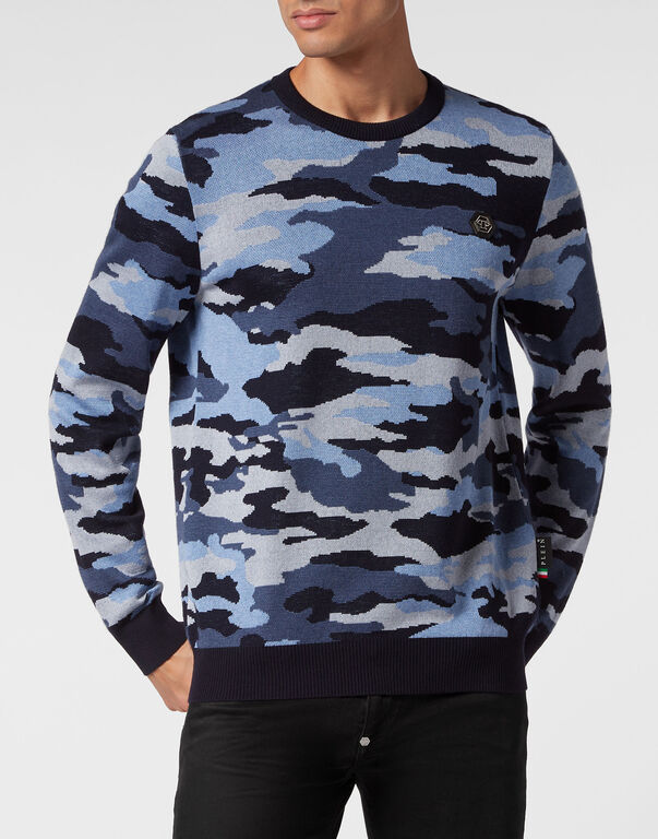 Merino Wool Pullover Round Neck LS Camouflage