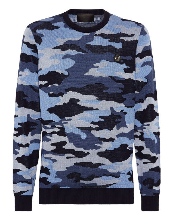 Merino Wool Pullover Round Neck LS Camouflage