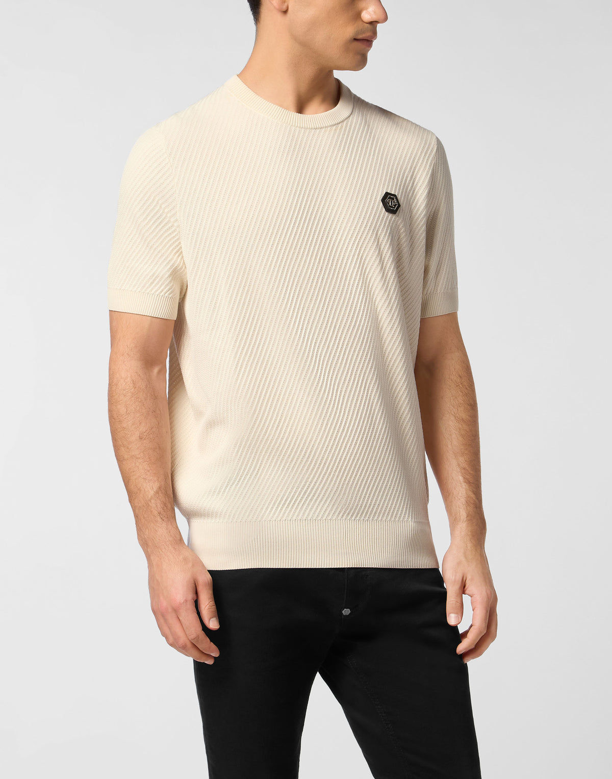 Knited Round Neck T-Shirt Wool Silk Blend