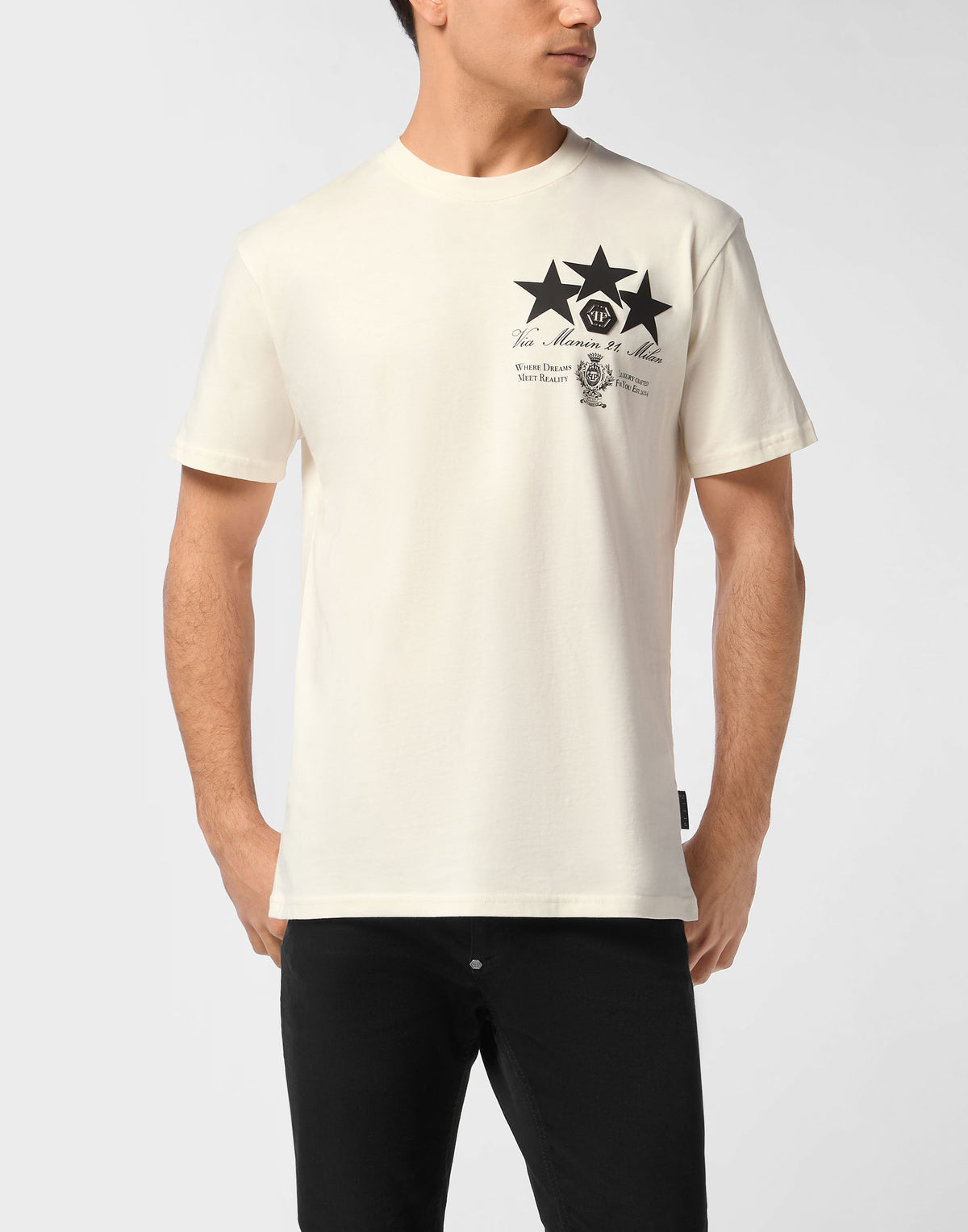 Round Neck T-Shirt Leather Patch Stars