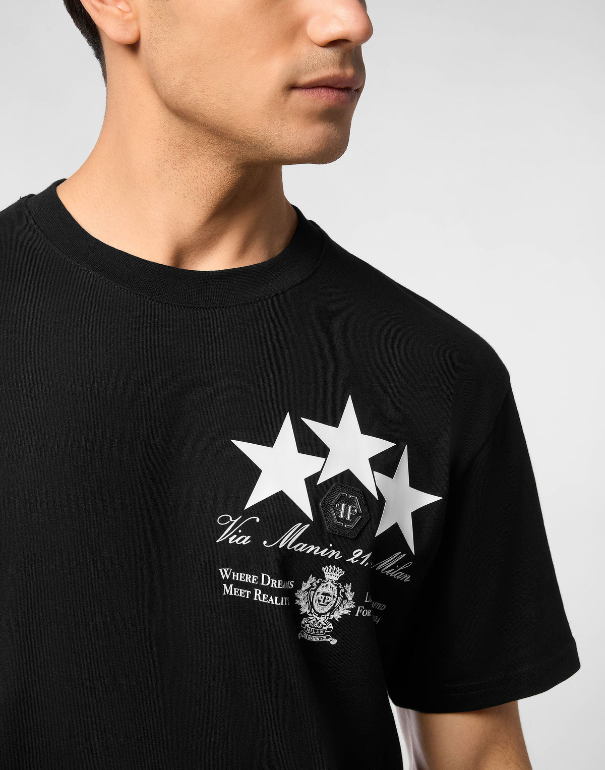 Round Neck T-Shirt Leather Patch Stars