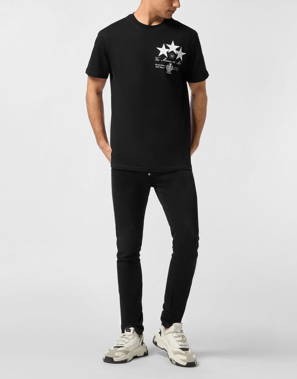 Round Neck T-Shirt Leather Patch Stars