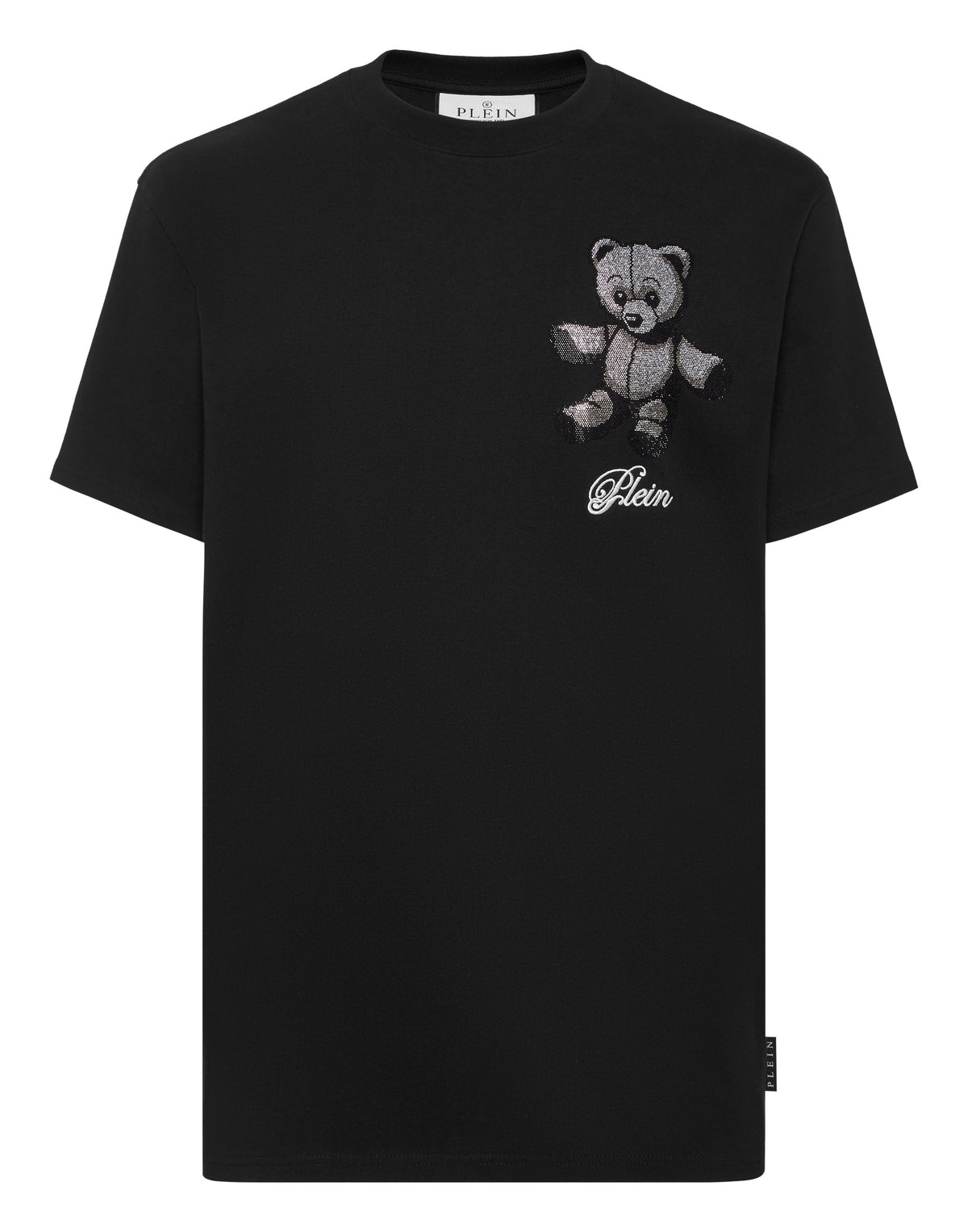 Embroidered Round Neck T-Shirt Strass Teddy Bear