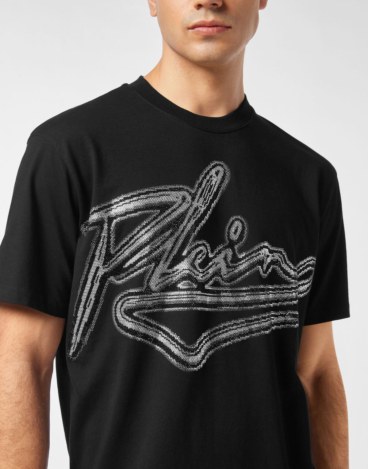 Cotton Round Neck T-Shirt Chrome Plein