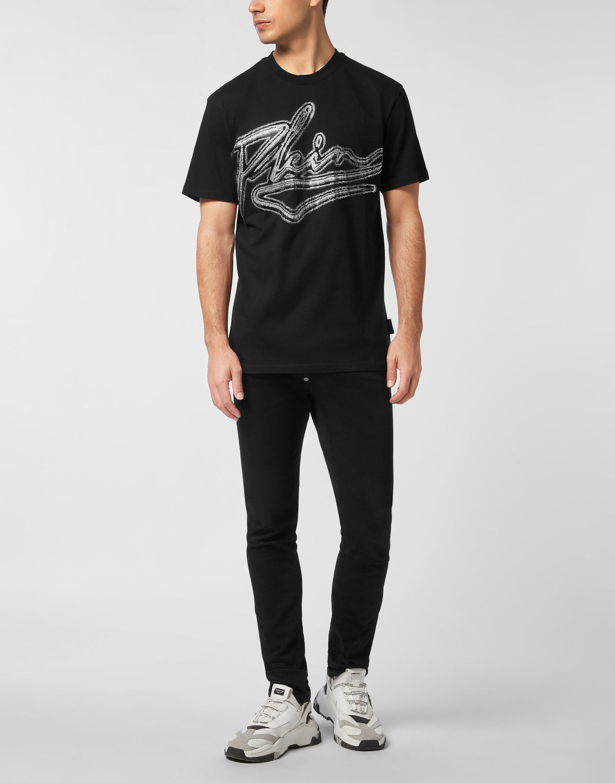 Cotton Round Neck T-Shirt Chrome Plein