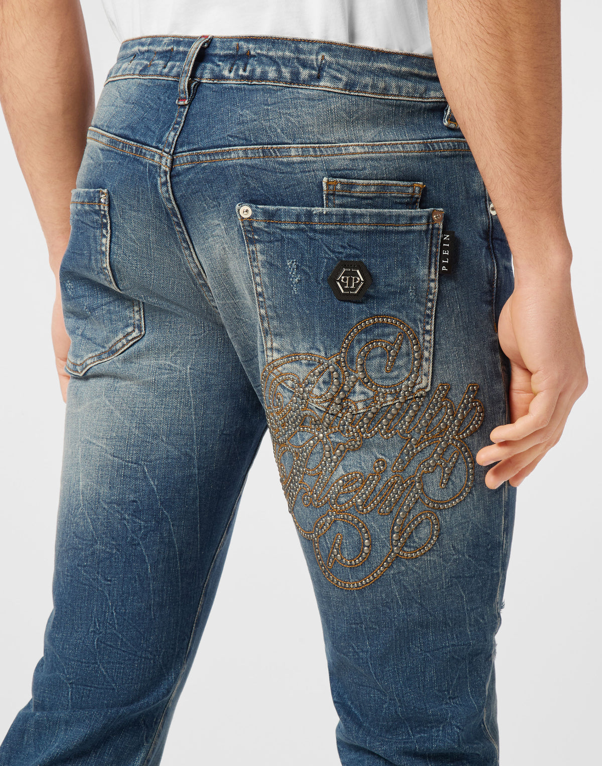 Denim Trousers Super Straight Cut Studs-YC Group|Luxury Fashion