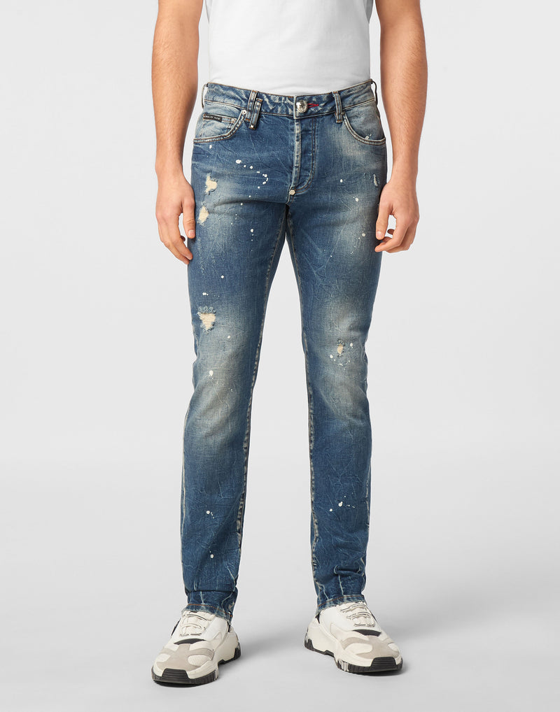 Denim Trousers Super Straight Cut Studs-YC Group|Luxury Fashion