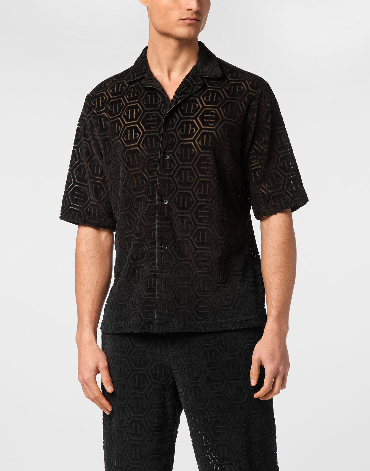 Shirt SS Bowling Fit Jacquard Monogram-YC Group|Luxury Fashion