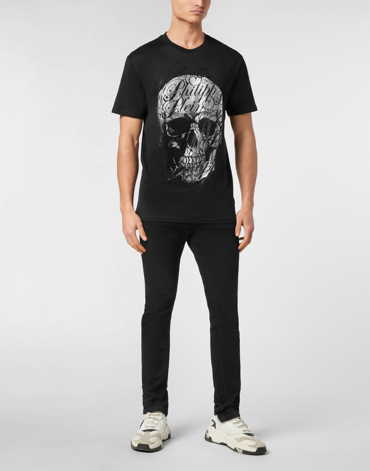 T-shirt Round Neck SS Skull Coursive-YC Group|Luxury Fashion