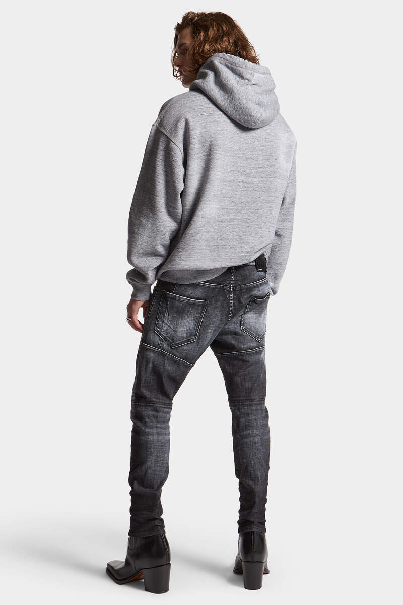 BLACK BRUSHED STEEL WASH TIDY BIKER JEANS