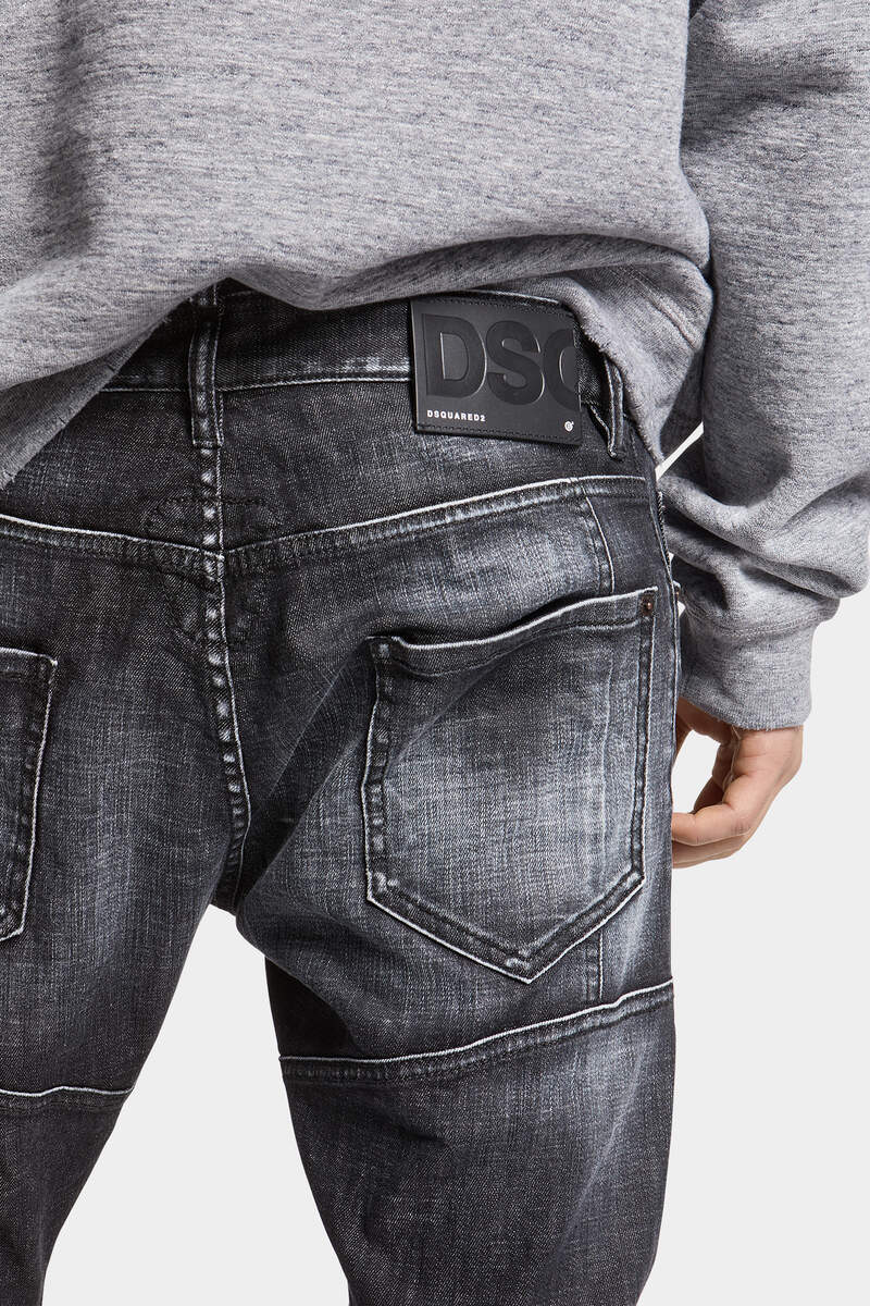 BLACK BRUSHED STEEL WASH TIDY BIKER JEANS