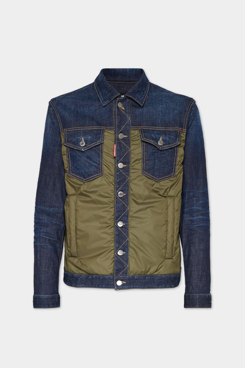 DARK URBAN WASH DENIM PUFFER JEAN JACKET