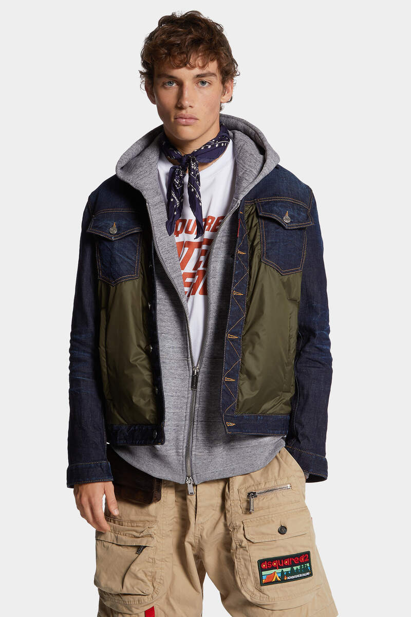 DARK URBAN WASH DENIM PUFFER JEAN JACKET