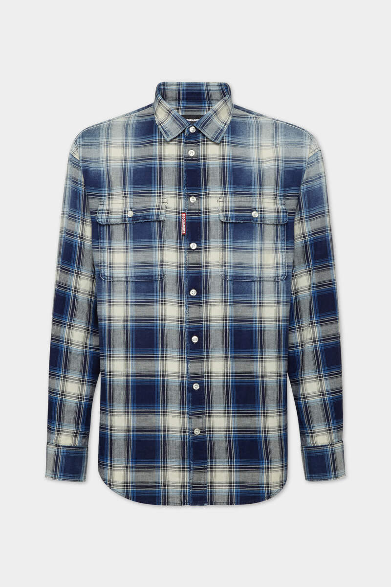 D2 WASHED CHECK INDIGO DROPPED SHOULDER SHIRT