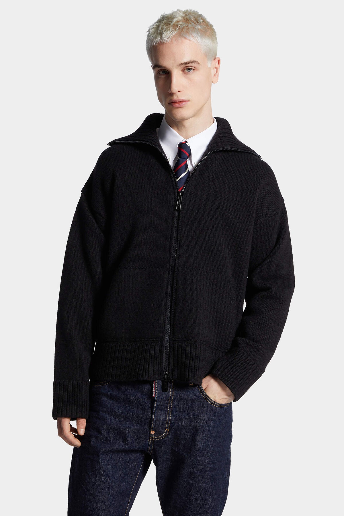 Fake Stitch D2 Zipped Cardigan