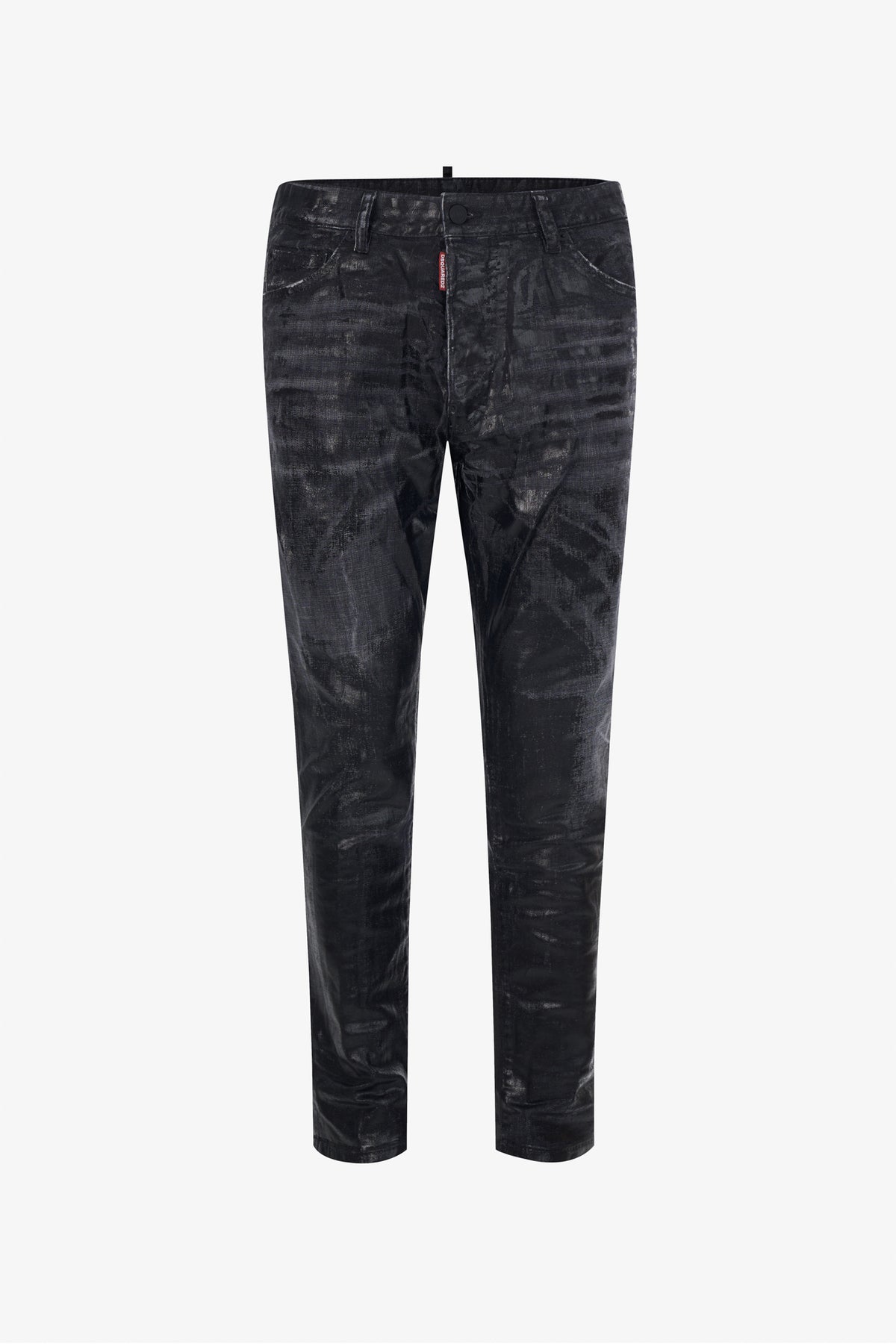 Black Shiny Coated Wash RELAX LONG CROTCH JEANS