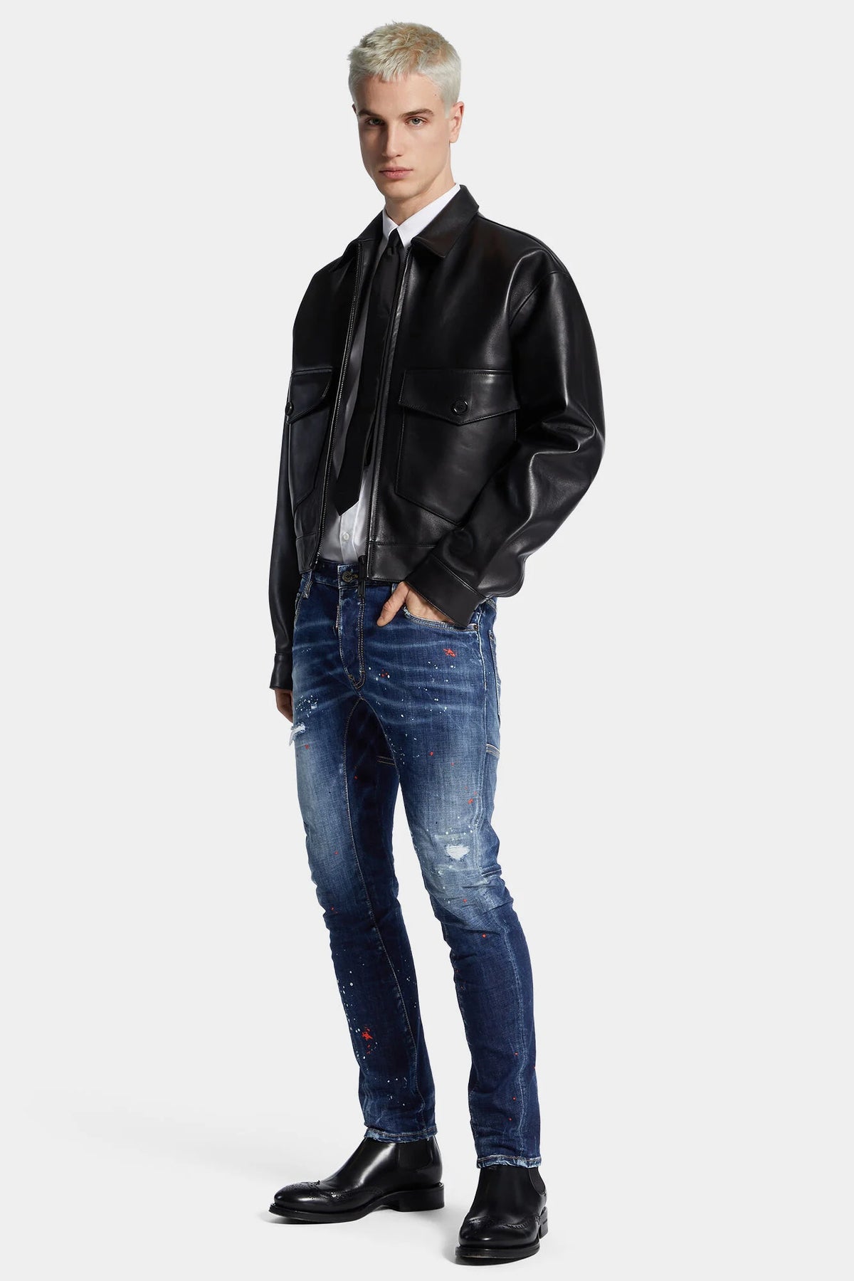 Medium Red Spots Wash Tidy Biker Jeans