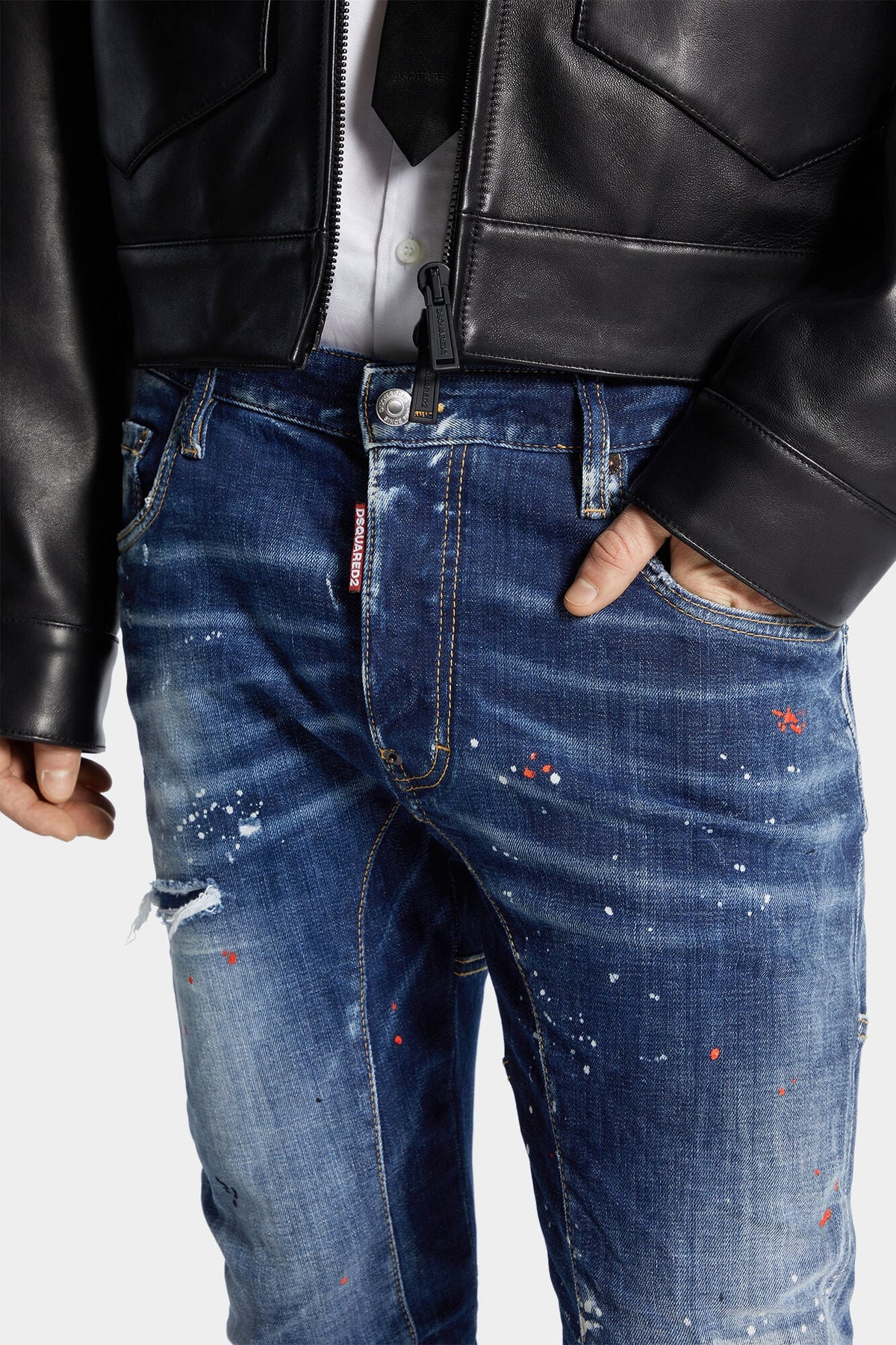 Medium Red Spots Wash Tidy Biker Jeans