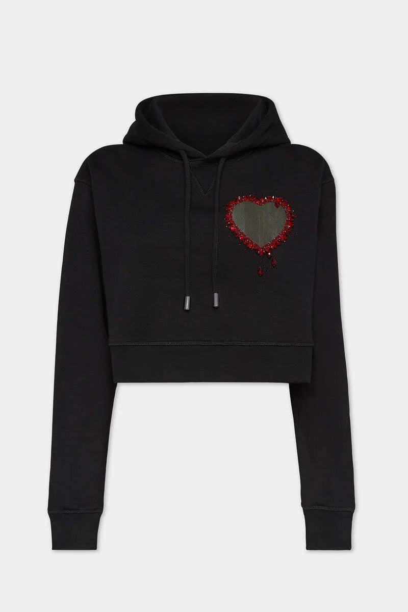 CRYSTAL HEART CROPPED COOL FIT HOODIE SWEATSHIRT