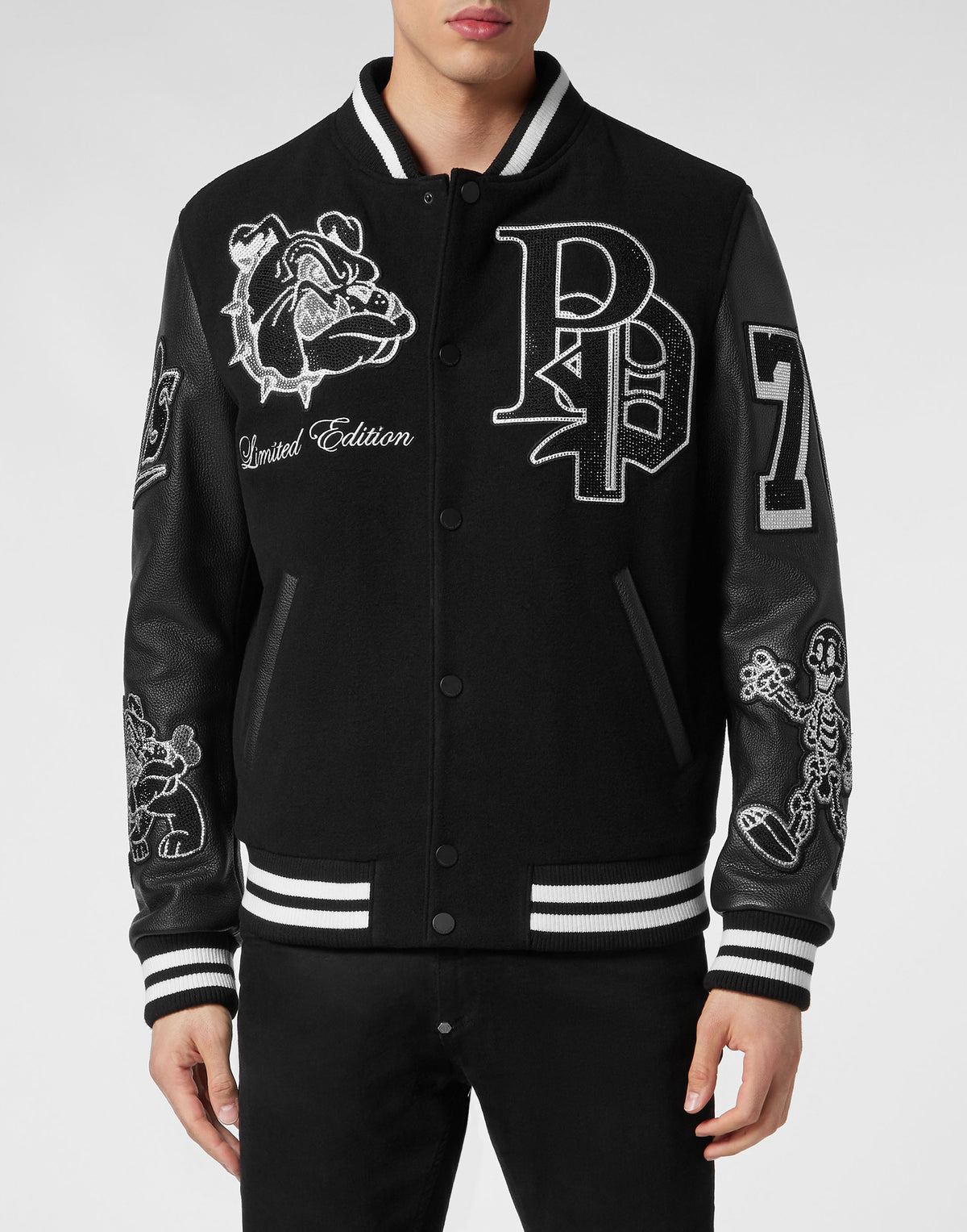 Woolen Cloth College Bomber With Leather Arms Bulldogs